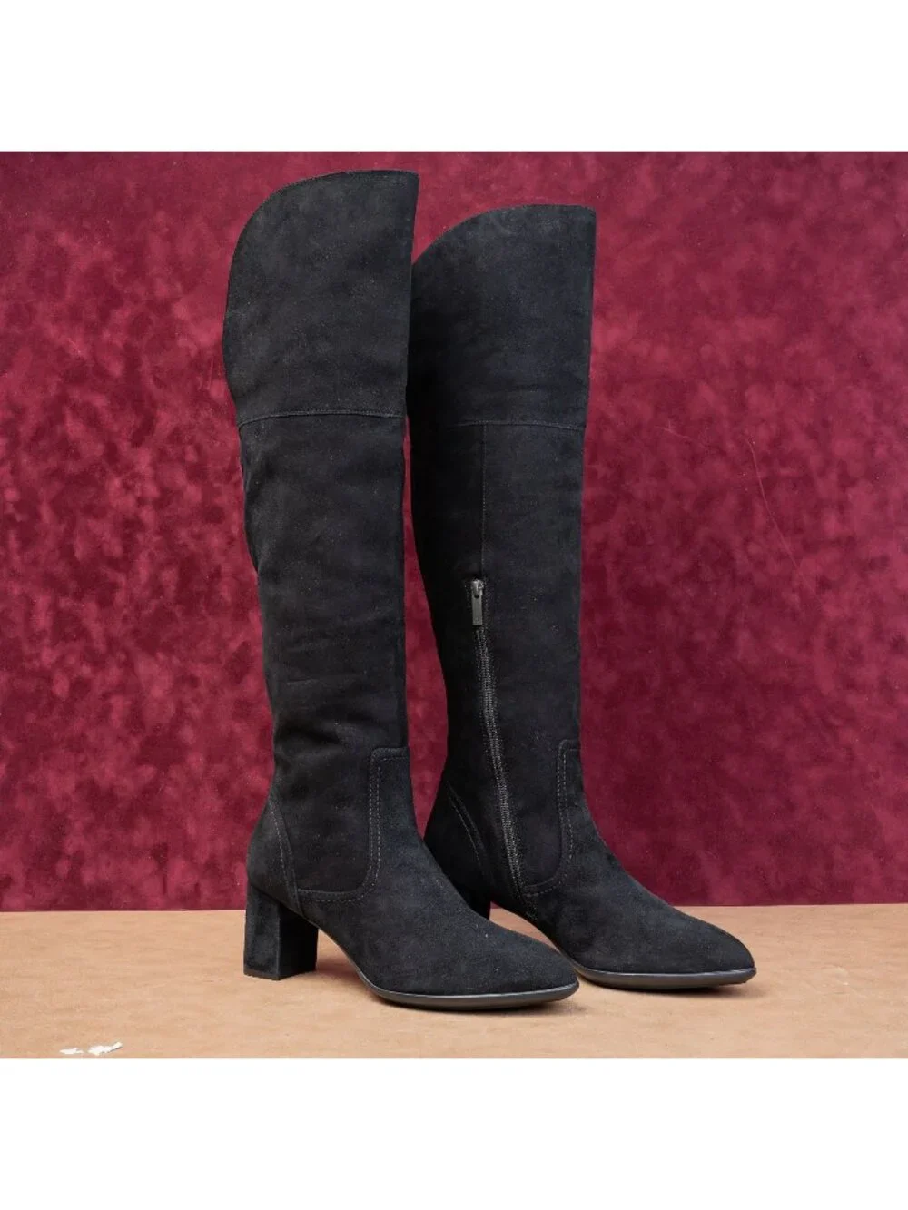 Aquatalia Women Barbera Black Suede OTK Block Heel Zip Fashion Boots sz 11